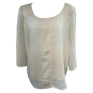 Lauren Conrad cream embroidered top with Swiss dots, Women’s Top Size Medium